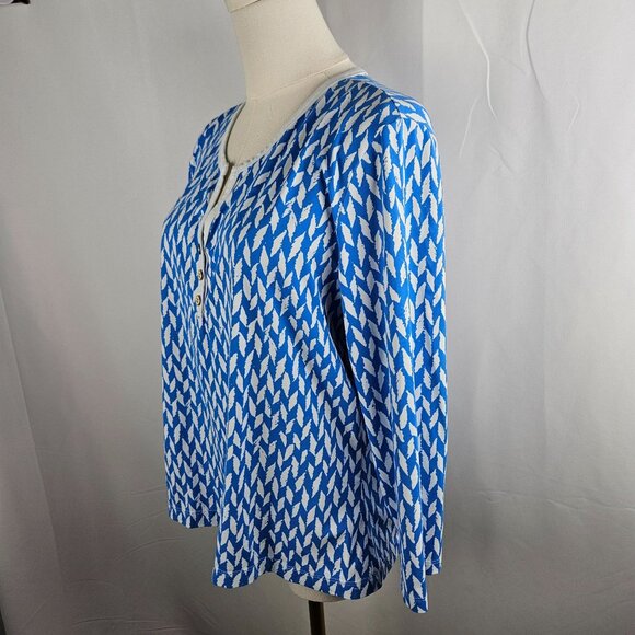 J.McLaughlin Catalina Knit Top Sz XL Blue & White Geometric Print Long Sleeve - Picture 3 of 9